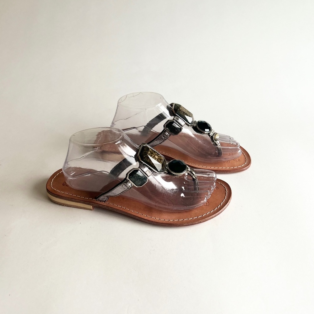 Geox Cuoio Tan Silver Leather Glitter Stones Flip Flops size EUR 41, US 10.5